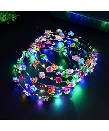 Frmarche 5pcs Flower LED Flashing for Girls LED Luminous Flower Flashing Crown Hair Garland Light (Random Color)