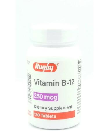Rugby Laboratories Vitamin B-12 250mcg Calcium 40mg Phosphorus 30mg Dietary Supplement Essential Important Convert Energy Potency Guaranteed 130 Tablets (Pack of 1)