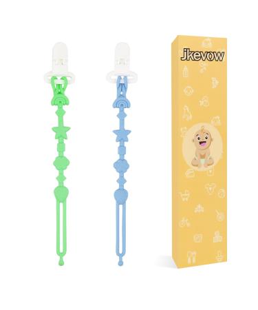 Pacifier chain silicone for baby boys and girls 2pack pacifier strap keeps the pacifier clean suitable for most pacifiers and bite toys (blue green)