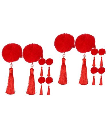 FRCOLOR 6 Pairs Tassel Hair Ball Hair Clip Girl Hair Accessories Kids Hair Accessories Barrettes for Baby Girls Flower Hair Barrettes The Flowers Girl Child Red Headgear Artificial Fur