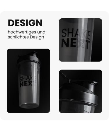 Shakenext 700ml Protein Shaker Bottle - Leak-Proof Dishwasher-Safe Fits Cup Holder - Ideal for Fitness & Protein Shakes (Black) - Buy Online on GoSupps.com