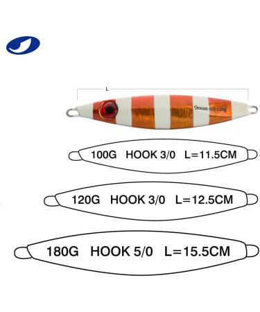 Deep Water Slow Fall Metal Lead Jig Fishing Lure 100g Orange - Back Glow Pink/Blue/Silver Options - Slow Pitch Jigging Design - Buy Online on GoSupps.com