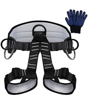 TRSMIMA Thicken Climbing Harness -Adjustable tree Climbing belts -Professional Half Body Safety Belt for Rock Climbing, Fire Rescue, and Outdoor Adventure Activities with Sports Gloves