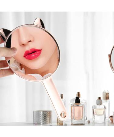 Cute Retro Cat Ear Handheld Mirror- Single-Sided Vanity Mirror for Travel and Home Makeup Use - Buy Online on GoSupps.com
