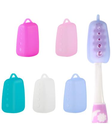 V-TOP Electric Toothbrush Head Cover, 5 Pack Toothbrush Covers Caps for Travel, Silicone Portable Tooth brush Pod Case Protector for Home and Outdoor Rose red/Pink/Green/Clear/Blue 5 Pack