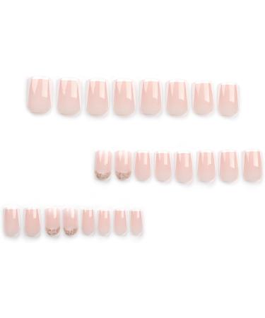 French Short gradient nail with white edge design glitter golden false nails press on nails Acrylic False Nails Cute Artificial Nails for women and girls - Buy Online on GoSupps.com
