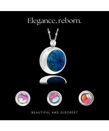 Buy PILL THING Round Pill Locket Necklace - Waterproof Med Box Jewelry Secure Holder for Medication Photo Keepsake - Silver & Lapis - 26" Chain - Buy Online on GoSupps.com