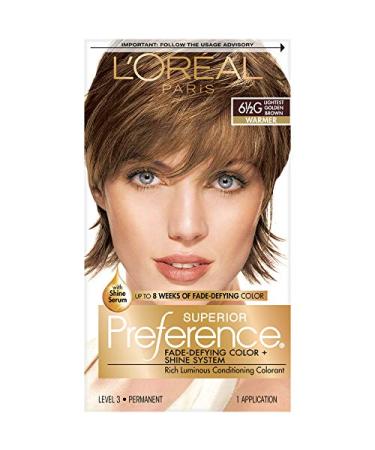 L'Oreal Paris Superior Preference Fade-Defying + Shine Permanent Hair Color  6.5G Lightest Golden Brown  Pack of 1  Hair Dye 6.5G Lightest Golden Brown 1 Count (Pack of 1)