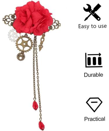 Halloween Hair Decorations Steampunk Hair Clips with Tassels Chain Rose Flower Hair Clip Vintage Halloween Headdress Goth Gothic Hair Accessories for Women Girls Black Red - Buy Online on GoSupps.com