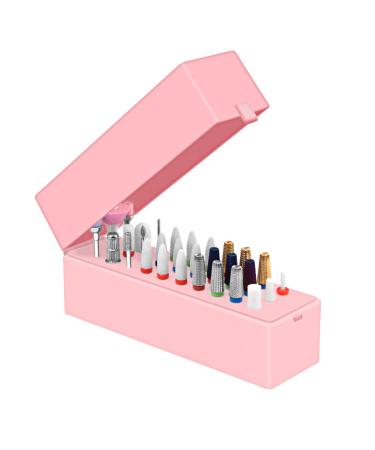 CGBE Nail Drill Bits Holder Dustproof Stand Displayer Organizer Container 30 Holes Manicure Tools (Not Include Nail Drill Bits, Pink)