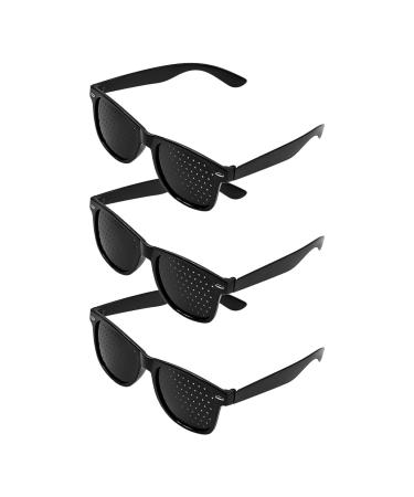 POFET 3 Pack Pinhole Glasses Black Mesh Glasses Anti-Fatigue Glasses for Eye Relaxation Training