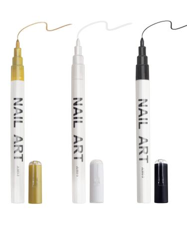 LYroo Nail Art Liner Pen Black White Gold Nail Graffiti Pens for Nail Art Supplies(3 Count) Black&White&Gold