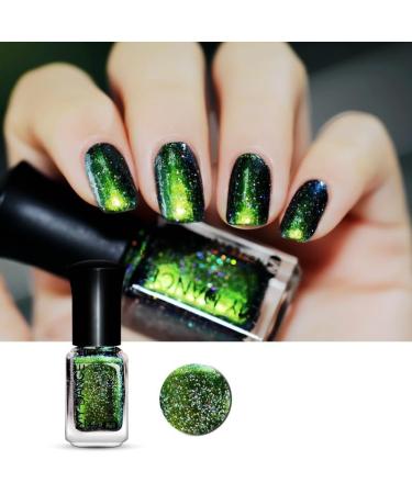 Chameleon Nail Polish Green Color Shifting Galaxy Glossy Holographic Gel Nail Polish Glitter Fast Dry Polish High Shine Finish Glossy Halo Manicure Set for Home Salon