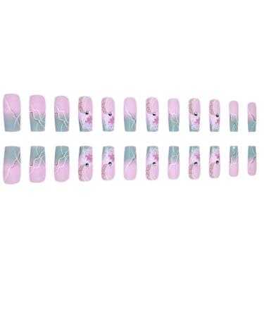 Shop 24Pcs Marble Pattern Medium Square Press-On Nails - Reusable French Fake Nails for Women | Glossy Coffin Design - Buy Online on GoSupps.com