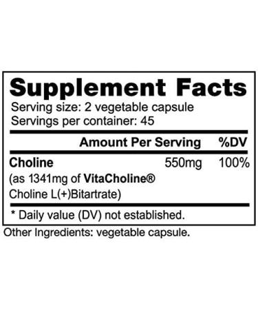 NutraBio Choline Bitartrate 550mg - 90 Veg Capsules | Cognitive Health & Mental Acuity Support - Buy Online on GoSupps.com
