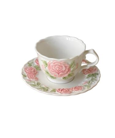 Dinner Plates 5-Piece Rose Embossed Coffee Cup Saucer Dinner Plate Afternoon Tea Cup Ceramic Tableware Main Course Dinner Plate Kitchen Supplies Kitchen Serving Dishes Food Tray