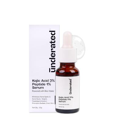 Underated Kojic Acid 2% + Peptide 1% Face Serum with Rice Water | Lightweight Brightening Formula for Uneven Skin Tone Dark Spots & Blemishes | 30g