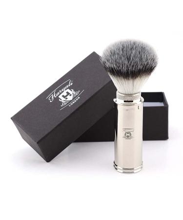Haryali London Travel Shaving Brush with Nickel Plated Handle (Synthetic Silver Tip Hair)