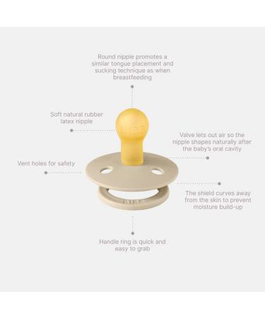 BIBS Colour Baby Pacifier 2-Pack | Made in Denmark | BPA Free | Natural Rubber Latex | Size 1 (0-6 Months) | Vanilla/Mustard - Buy Online on GoSupps.com