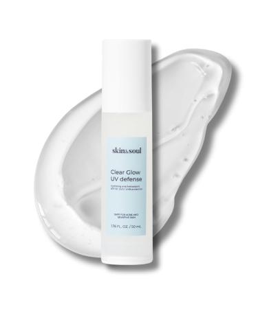 Skin & Soul Clear Glow UV Defense SPF 50 Clear Lightweight Hydrating Sunscreen with Vitamin C & Antioxidants Dewy Glow Finish Acne-Safe for Sensitive Skin Broad Spectrum SPF 1 fl oz (30 mL)