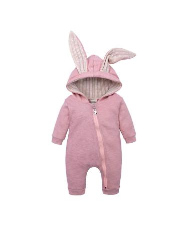 Kids Tales Newborn Baby Winter Warm Outfits Cute Rabbit Ear Hooded Zipper Romper 6-9 Months Pink