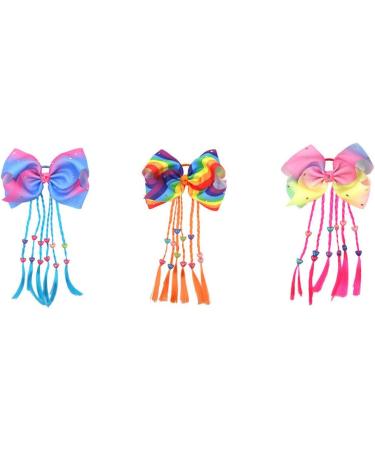Minkissy Colorful Hair Ties Bowknot Hair Bow with Colored Braid Hair Rings Hair Rope Kids for Girls (Pink Braid) - Buy Online on GoSupps.com