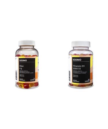 Amazon Brand - Solimo Fiber 4g 90 Gummies (2 Gummies per Serving) & Solimo Vitamin D3 2000 IU 160 Gummies (2 Gummies per Serving)