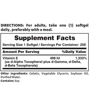 Vitamin World Natural Vitamin E 400IU Softgels - Immune & Antioxidant Support | Gluten Free, 250 count - Buy Online on GoSupps.com