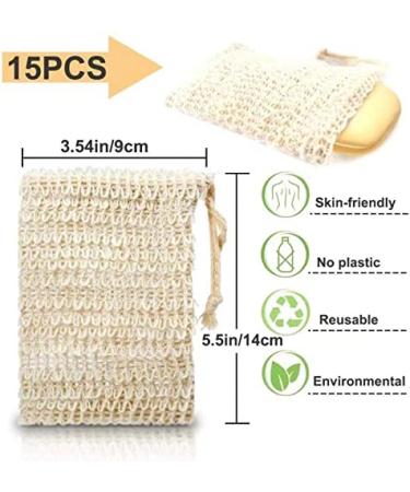 KIPETTO 15 Pieces Natural Sisal Soap Bags - Exfoliating Vegan Drawstring Bags for Shower & Bath - 14 x 9 cm - Buy Online on GoSupps.com
