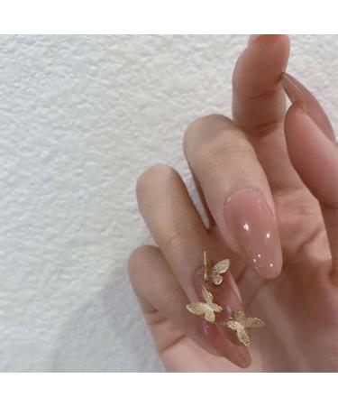 Sethexy glossy oval false nails pink long gold butterfly chic salon acrylic artificial nails 24th complete cover press on nail tips for women and girls