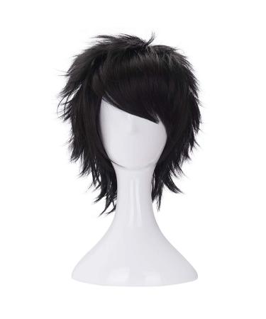 morvally Short Messy Black Heat Resistant Synthetic Hair Wigs for Cosplay Halloween Anime
