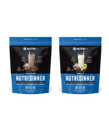 NutriDinner Collagen Protein Powder Bundle Chocolate & Vanilla | Grass-Fed Collagen with Magnesium & B-Vitamins | Sleep & Recovery Support | Hydrolyzed Collagen Peptides for Joint Skin & Muscle Hea