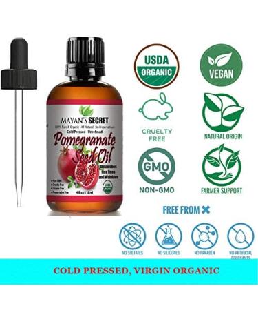 USDA Certified Organic Pomegranate Seed Oil - Cold Pressed Pure Skin & Hair Rejuvenating Oil - Buy Online on GoSupps.com