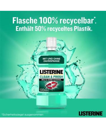 Buy Listerine Clean & Fresh Antibacterial Mouthwash (500ml) - Alcohol-Free Formula with Essential Oils - Perfect Daily Dental Care for Braces - Pack of 3 - Buy Online on GoSupps.com