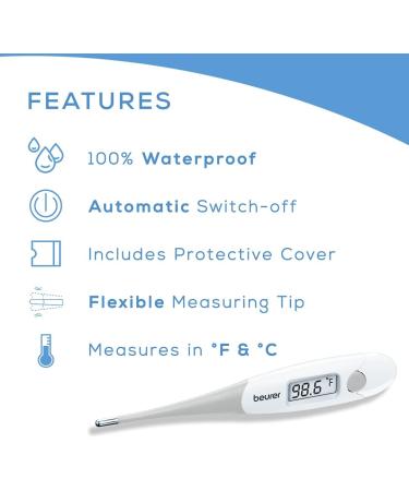 Beurer FT13 Clinical Thermometer for Adults - Oral Fever Thermometer with Fever Alarm - 30 Second Measurement - C/F Switchable Tip - White - Buy Online on GoSupps.com