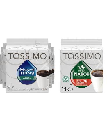 Tassimo Maxwell House Decaffeinated Coffee Single Serve T-Discs 110g (5 Boxes of 14 T-Discs) & Nabob 100% Colombian Coffee Single Serve T-Discs 110g COFFEE + COFFEE 11513