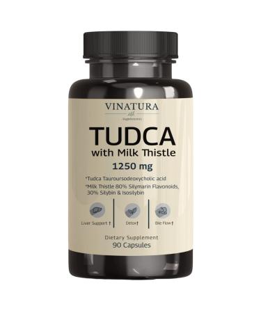 VINATURA TUDCA Milk Thistle 1250mg - Liver Support  Liver Health  Gallbladder Supplements *USA Made and Tested*  Tudca Supplement  Bile Salts Supplement  Liver Health Supplement - 90 Capsules