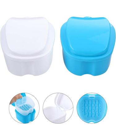 Exceart Travel Container Set - 2pcs Prosthesis Storage Box with Sieve & Net Holder for Dentures & Retainers - Ideal for Travel - Sky Blue & White - Buy Online on GoSupps.com