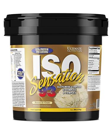 Ultimate Nutrition Iso Sensation 93 with Glutamine Complex Low Carb Whey Protein Isolate Powder 30 Grams of Protein Fat-Free Keto Friendly Banana Ice Cream 5 Pounds
