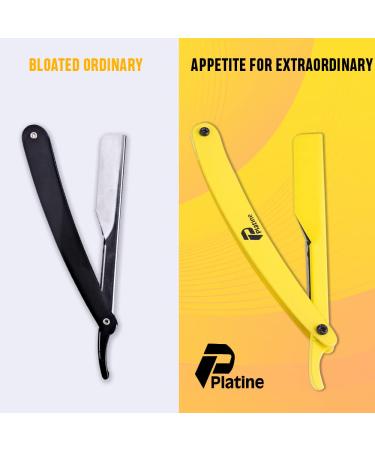Platine Ergonomic Stainless Steel Straight Razor - Premium Barber Razor with 10 Extra Blades for Personal & Professional Use - Yellow - Buy Online on GoSupps.com