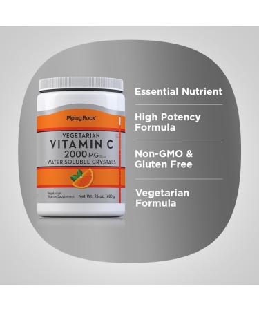 Piping Rock Vitamin C Powder | 24 oz | 2000mg | Water Soluble Crystals | as Ascorbic Acid | Vegetarian Non-GMO Gluten Free Supplement - Buy Online on GoSupps.com
