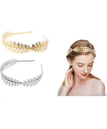 Goddess Hair Ripe: 2 Pcs Gold & Silver Leaf Headbands | Wedding Tiara & Bridal Hair Crown | Perfect for Parties & Events - Buy Online on GoSupps.com