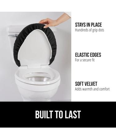 Soft Velvet Memory Foam Toilet Lid Seat Cover - Machine Washable, Plush Cushioned Design - Fits Most Lids - Decorative Black Bathroom Accessory - 19.5x18.5 - Buy Online on GoSupps.com