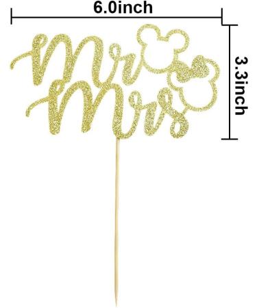 Mr & Mrs Cake Topper Mouse Inspired Themed Wedding Party Decorations Cartoon Mouse Bride and Groom Wedding Party Gold Glitter Pattern 2 - Buy Online on GoSupps.com