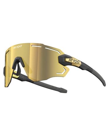 RT100 RIDE YOUR WAY Professional wrap around Frameless Cycling Sunglasses for Men and Women Black Gold-full Gold Ml