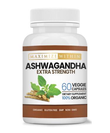 Maximize Within Ashwagandha Root Extra Strength 60 Vegetarian Capsules Supports Stress Mood and Immune Health Formulated for Enhanced Absorption Non-GMO Herbal Supplement