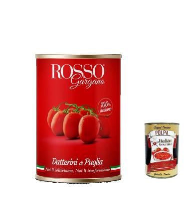 Italian Gourmet E.R. Rosso Gargano Datterino Cherry Tomatoes from Puglia 400 g + Italian Gourmet Pulp 400 g Pack of 24