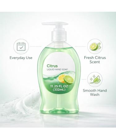 Citrus Scent Liquid Hand Soap for Everyday Hand Washing Smooth Hand Wash for Home Kitchen or Bathroom Use Pump Bottle 11.25 fl oz - Buy Online on GoSupps.com