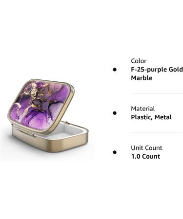 Pill Can Box with Mirror - Retro 2 Compartment Bronze Rectangular Pill Organizer for Vitamins Fish Oil & Nutritional Supplements - F-25 Purple Gold Marble - Buy Online on GoSupps.com