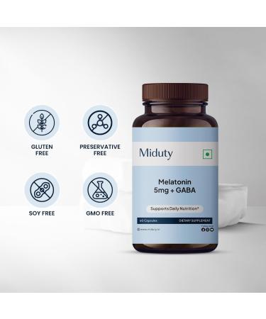 Miduty Melatonin 5mg + GABA - L-Tryptophan - L-Ornithine - Chamomile Extract - Tryptophan -Gluten Free - Non-GMO - 60 Capsules - Buy Online on GoSupps.com